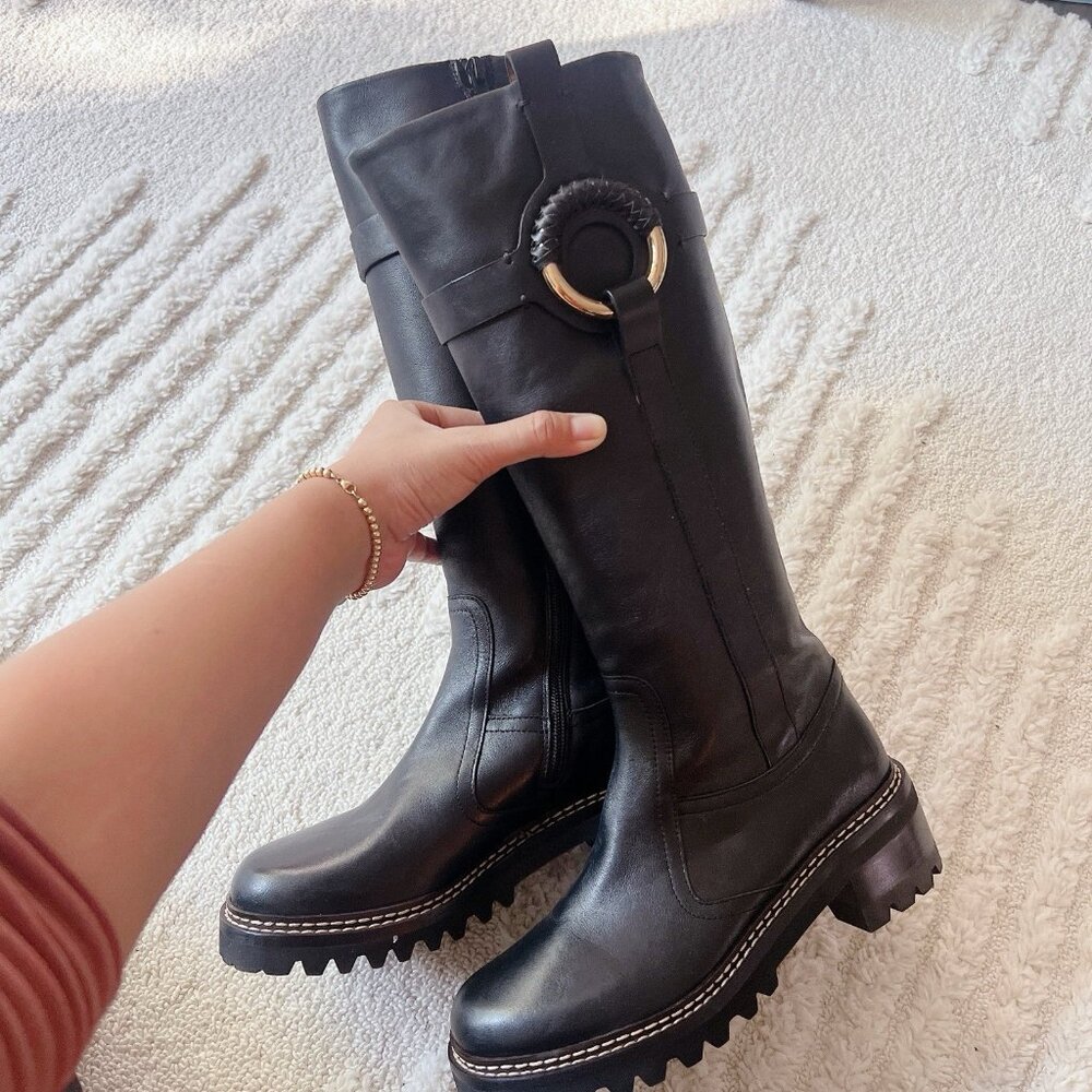 See By Chloe Hana Harness Lug Sole Platform Side Zip Knee High Boots Black EU 37 - Picture 6 of 11